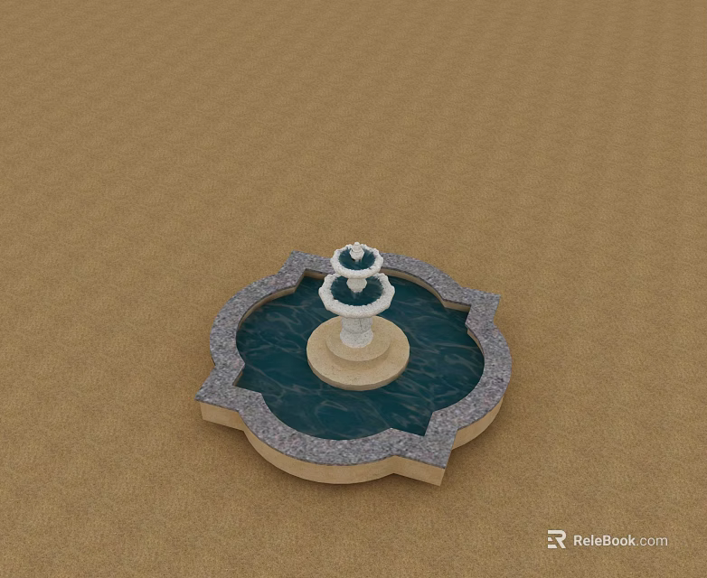 Circular Garden Fountain With Gray Edge And White Central Structure On Brown Ground 3d model 