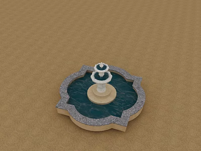 Circular Garden Fountain With Gray Edge And White Central Structure On Brown Ground 3d model
