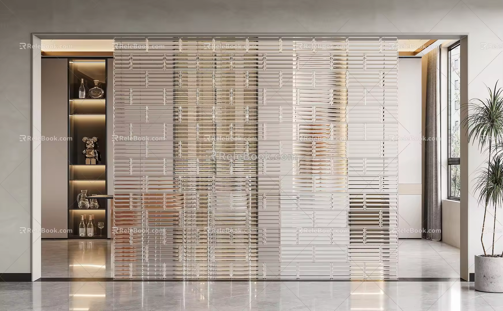Modern partition glass brick partition 3d model