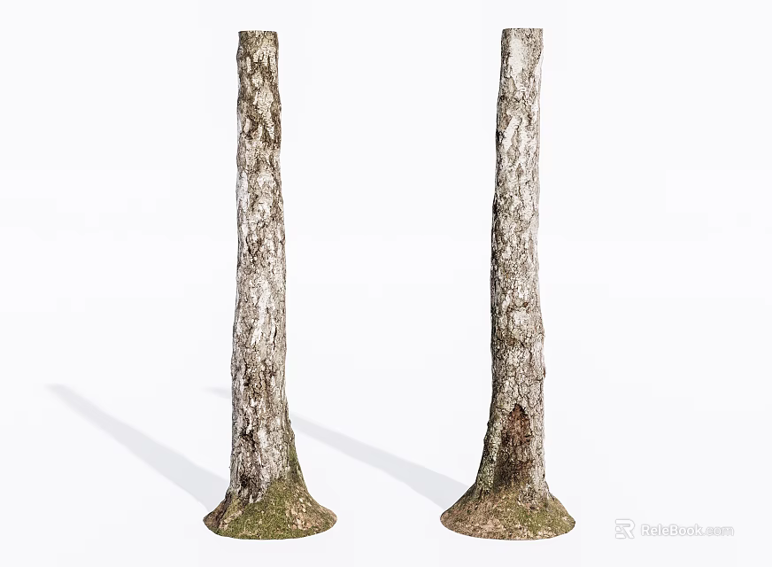 Wooden Logs with Stone Bases Natural Bark Texture and Moss Covered Paired Decorative Elements 3d model 