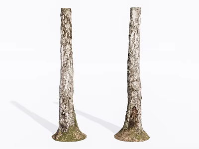 Wooden Logs with Stone Bases Natural Bark Texture and Moss Covered Paired Decorative Elements 3d model