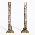 Wooden Logs with Stone Bases Natural Bark Texture and Moss Covered Paired Decorative Elements