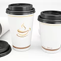 White Paper Cups With Black Lids Orange Coffee Cup Logo And Striped 340ml