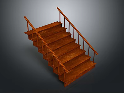Classic Wooden Staircase Design With Brown Steps And Wooden Handrails 3d model