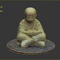 Meditating Man In Traditional Robe Sitting Cross Legged On Circular Mat With Clasped Hands