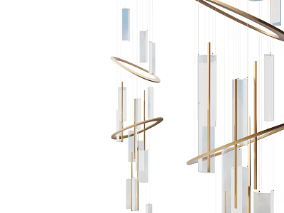 Modern Golden Ring Chandelier With Long Clear Glass Tubes And Sleek Hanging Design 3d model