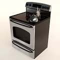Modern Kitchen Cabinets Featuring Black Silver Oven With Kettle Emitting Steam 3d model