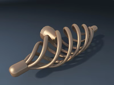 Golden Metal Sculpture with Curved Rib-like Spiral Design and Artistic Carving 3d model