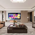 Modern Living Dining Room Interior With Sofa Coffee Table TV And Chandelier