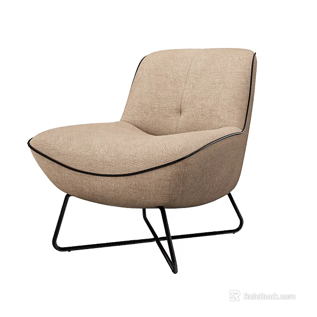 Modern Beige Upholstered Accent Chair Featuring Black Trim And Sturdy Metal Legs 3d model 