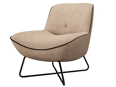 Modern Beige Upholstered Accent Chair Featuring Black Trim And Sturdy Metal Legs 3d model