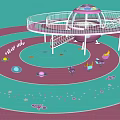 Children's Playground Equipment With Colorful Round Platform Slide And Star Patterned Floor