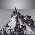 Snowy Mountain Terrain With Rocky Peak Red Tower And Snow Covered Slopes
