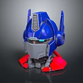 Cartoon Style Optimus Prime Head Model With Blue Red Gray And Glowing Eyes