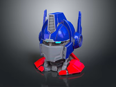 Cartoon Style Optimus Prime Head Model With Blue Red Gray And Glowing Eyes 3d model
