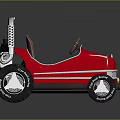 Red Go Kart with Brown Seat Large Wheels on Black Background with Reflection