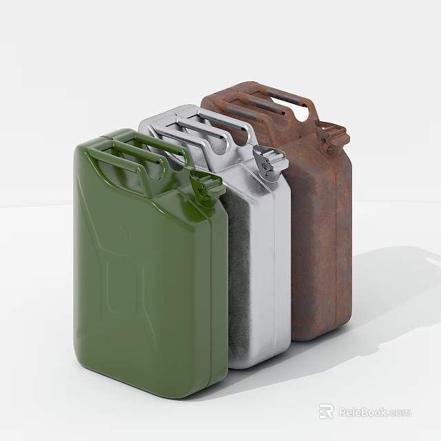 Industrial Jerry Cans in Green Silver and Brown Colors for Industrial Storage and Transport 3d model 