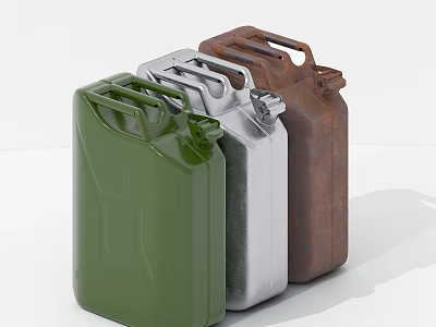 Industrial Jerry Cans in Green Silver and Brown Colors for Industrial Storage and Transport 3d model