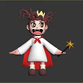 Game Movie Character Featuring Curly Hair Crown Yellow Eyes Red Cape And Star Wand