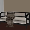 Modern Multi-person Sofa With Dark Wooden Frame Light Cushion Brown Pillow And Blanket