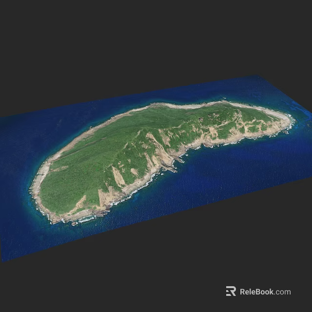 Scenic Garden Landscape on Tropical Island with Lush Greenery and Coastal Shorelines 3d model 