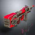 Red And Gray Futuristic Sci-Fi Weapon With Barrel Grip And Mechanical Details