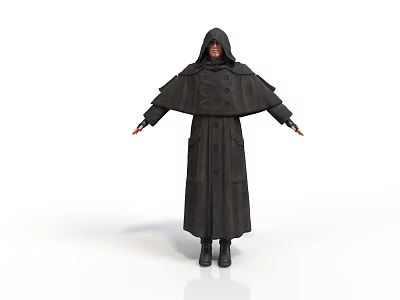 A Man Standing in Black Hooded Coat with Arms Outstretched Against White Background 3d model