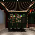 Vintage Themed Interior Design Featuring Green Walls Red Curtains Colorful Pendant Lights And Wall Decor