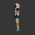 Astronaut Game Movie Character Wearing White Orange Blue Suit With Red Chest Device