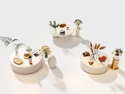 White Modern Coffee Tables With Green Plants Vases Fruits And Books 3d model