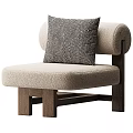 Stylish Accent Chair with Curved Armrests Beige Fabric Wooden Legs and Black Geometric Pillow