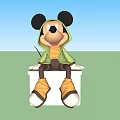 Mickey Mouse Sculpture Wearing Green Hoodie Yellow Top Brown Pants On White Platform