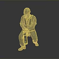 3D Model Of Worker In Safety Helmet Operating Chainsaw With Work Attire