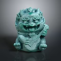 Intricate Green Stone Mythical Beast Sculpture Carving Holding Lute And Ornate Details