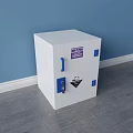 White Corrosive Safety Storage Cabinet With Blue Handles And Class 8 Label