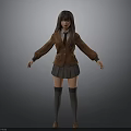 Child in School Uniform with Brown Coat Vest Gray Pleated Skirt and Knee High Socks