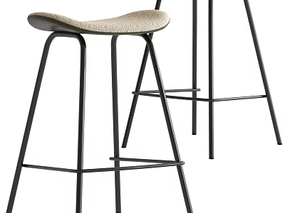Modern Bar Stools With Black Metal Frame Beige Padded Seat Sleek Contemporary Design 3d model