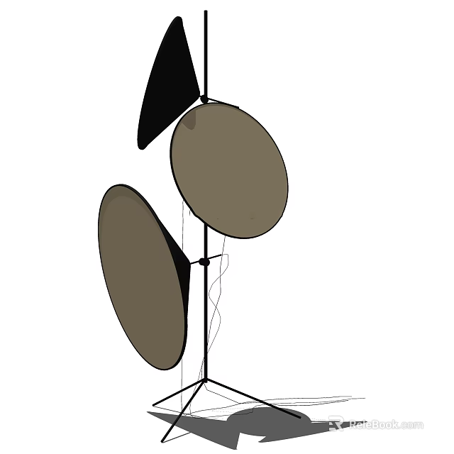 Modern Floor Lamp With Black And Brown Circular Disc Shades On Metal Stand 3d model 