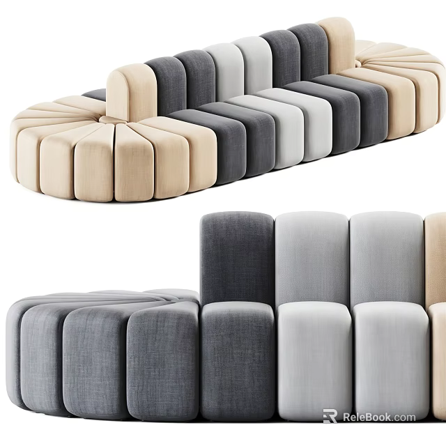 Modular Sectional Sofa With Round Armrest And Multi Color Upholstery 3d model 