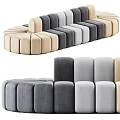 Modular Sectional Sofa With Round Armrest And Multi Color Upholstery 3d model