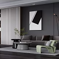 Modern Spacious Office Interior With Large Windows Desk Computer Sofa Plant And Decorative Painting
