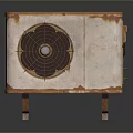 Vintage Rusted Metal Equipment With Circular Fan Grille And Aged Surface