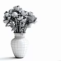 Transparent Glass Vase With Red Pink White Flowers On Wooden Table In Bright Living Room