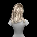 Woman with Long Blond Hair and Prominent Bust on Black Background
