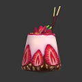 Fresh Strawberry Yogurt Dessert In Transparent Glass With Pink White Layers And Decorative Sticks