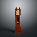 Classic Wooden Grandfather Clock With Ornate Top Golden Dial And Pendulum