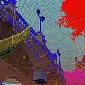 Aerial Planning of Urban Bridge With Street Lamp Water Reflection and Trees