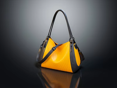 Stylish Yellow Leather Handbag With Black Straps And Top Handle Design 3d model