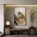 Traditional Chinese Animal Painting With Two Tigers Bamboo Plant And Interior Wall Decor