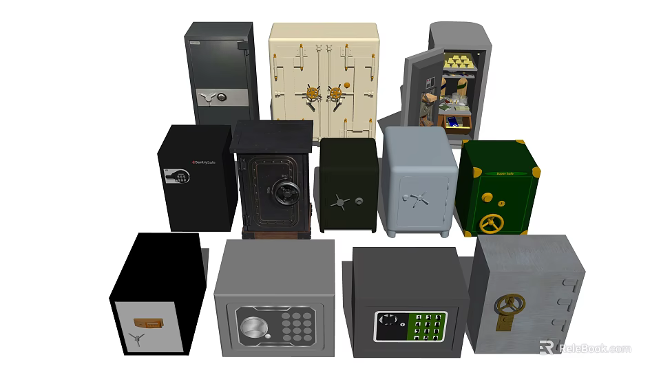 Assorted Safe Boxes with Various Designs Colors and Security Features for Home and Office Use 3d model